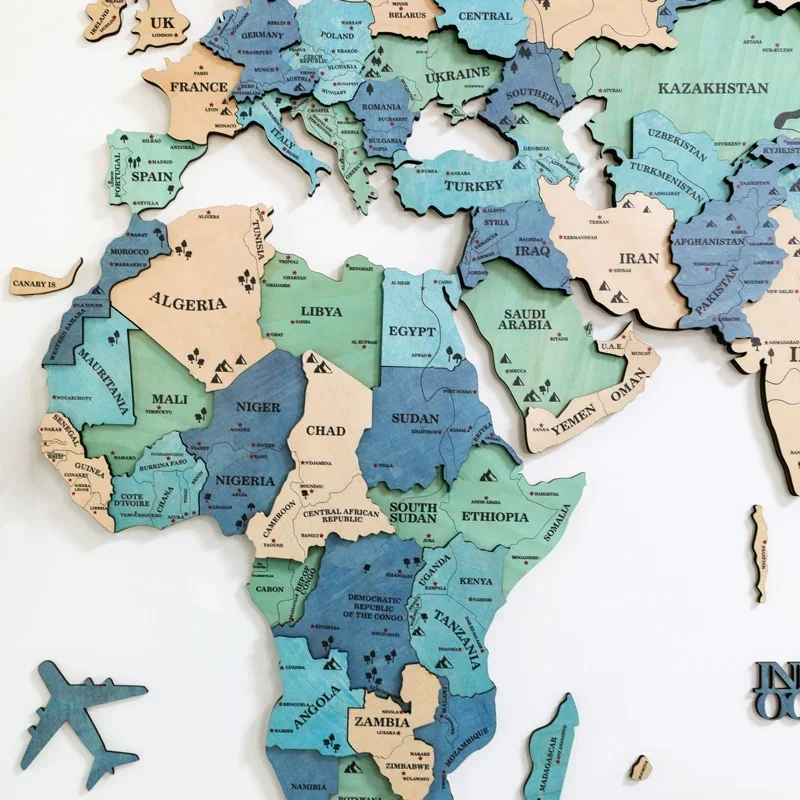 Large 3D Wood World Map New Home Office Decorations Gift Ideas for Travel enthusiasts Wooden Wall Signs