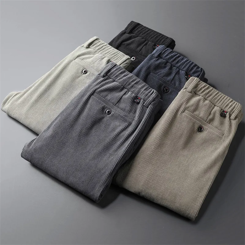 Прямые длинные брюки с эластичным поясом, мужские брюки, Новинка осени 2022, вельветовые легкие Роскошные повседневные вельветовые брюки, мужские деловые