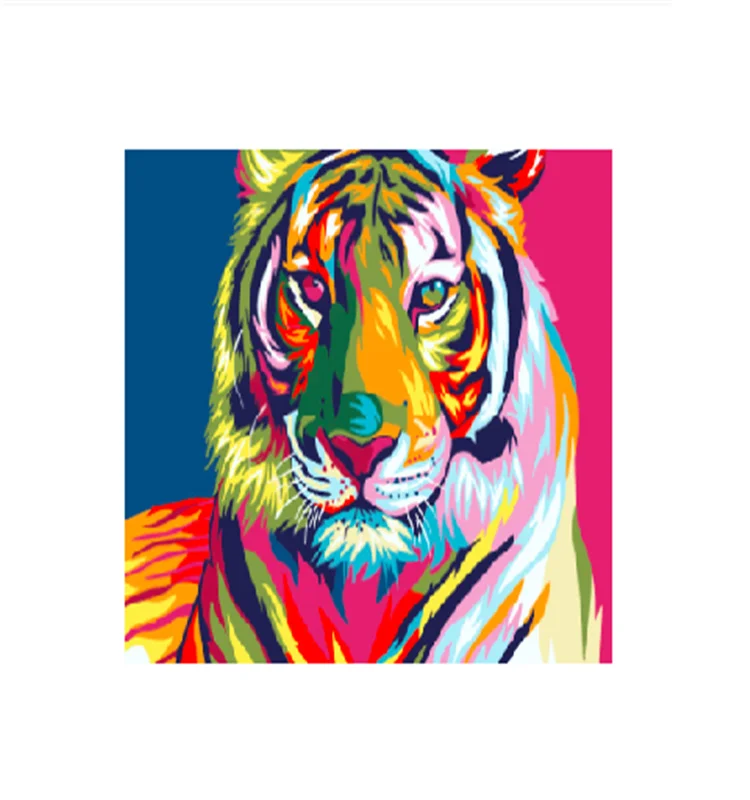 Modern DIY Painting on Canvas Colorful Tiger 16x20inch Paint by Number Kits for Adults Kids