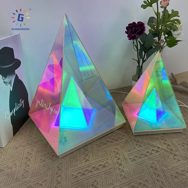 New Arrival Creative Magic Led Cone Light Infinity Pyramid Acrylic Usb Table Lamp