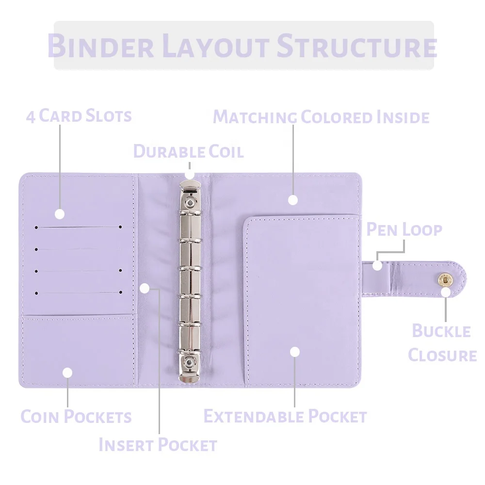 Custom Logo Available A7 Crocodile Mini Ring Cash Binder Leather Document Folder with Cash Stuffing Envelopes Budget Friendly