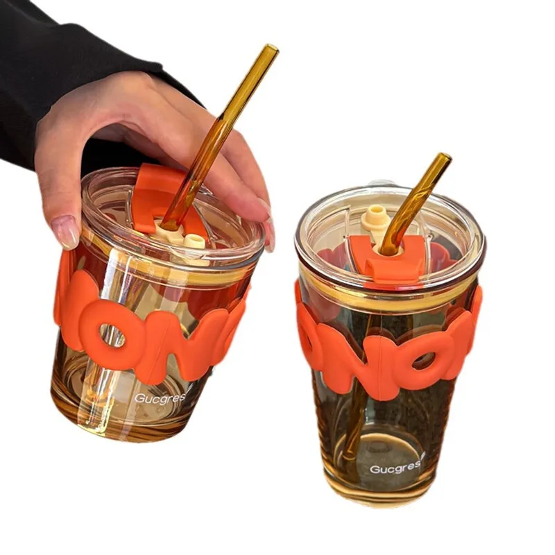 Wholesale Straw Coffee Mug Glass Gradient Cup Cold Drink Cups Coffee With Lid And Straw
