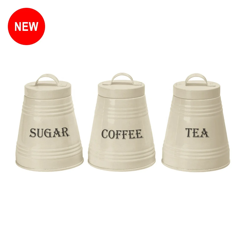 Farmhouse Canisters Sets For The Kitchen Storage Tea Coffee Sugar Canisters Metal Food Storage 3PCS Canister Set