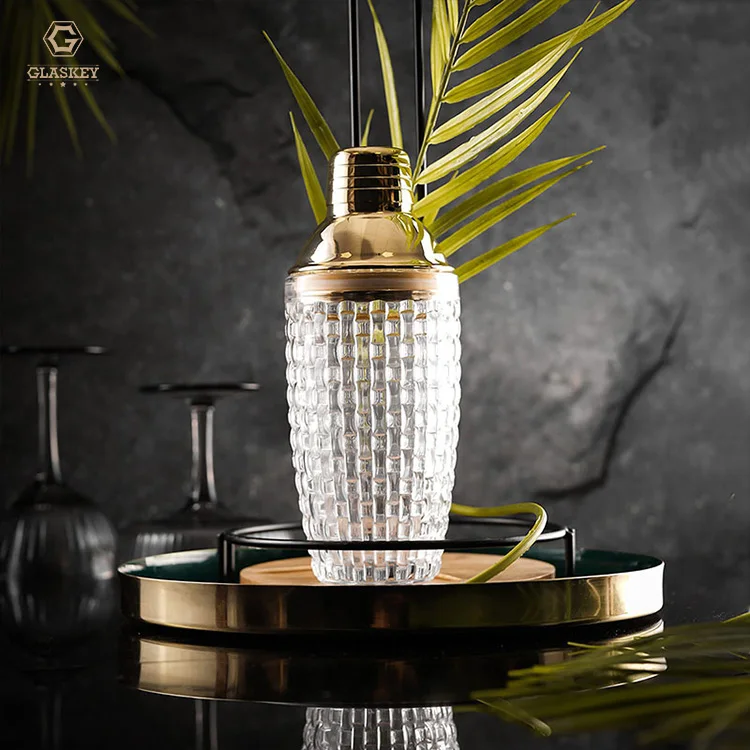 Glass Mixer Plaid Glass Shaker Stainless Steel Lid Mixing Cup Bar Bartending Tool Shaker Cup