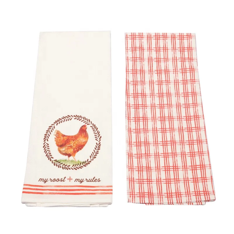 New Design high quality kitchen towel set cotton fabric printed checked tea towel
