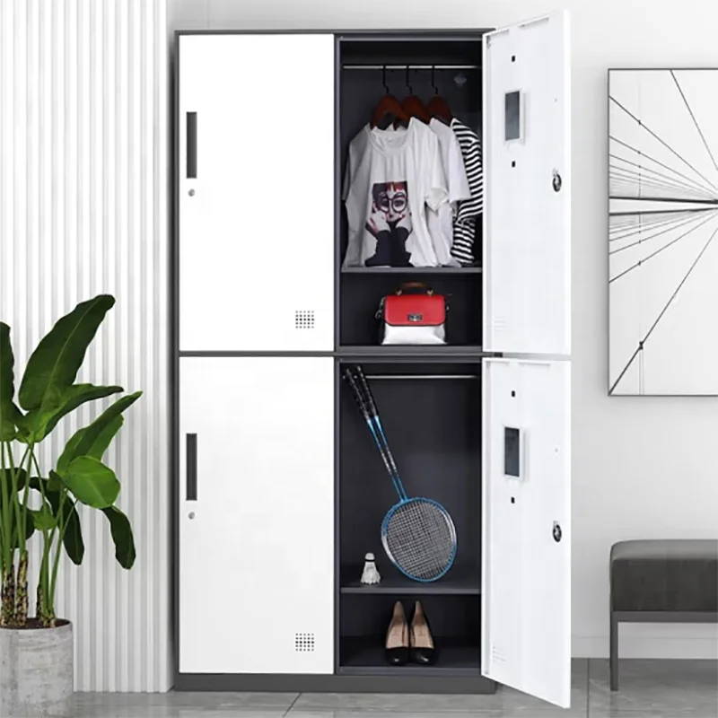 Clothes Cabinet Armoire High Quality 4 Door Steel Wardrobe Design Metal Steel Home Furniture Bedroom Furniture Gray Modern 0.6mm