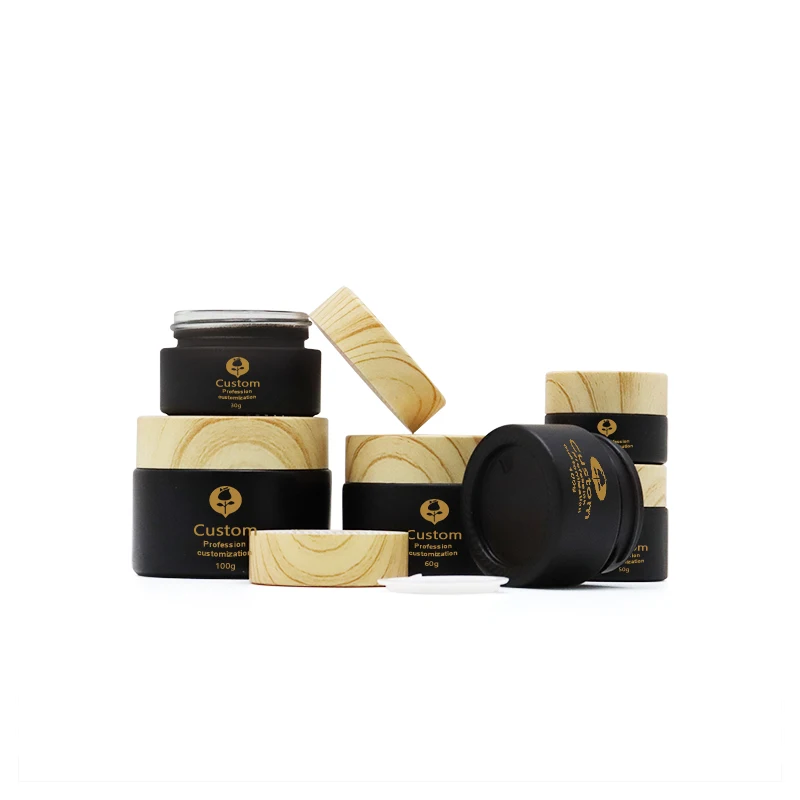 Косметическая упаковка 15 г 30 г 50 г 60 г 100 г матовый черный стеклянный крем косметическая банка с черной крышкой
