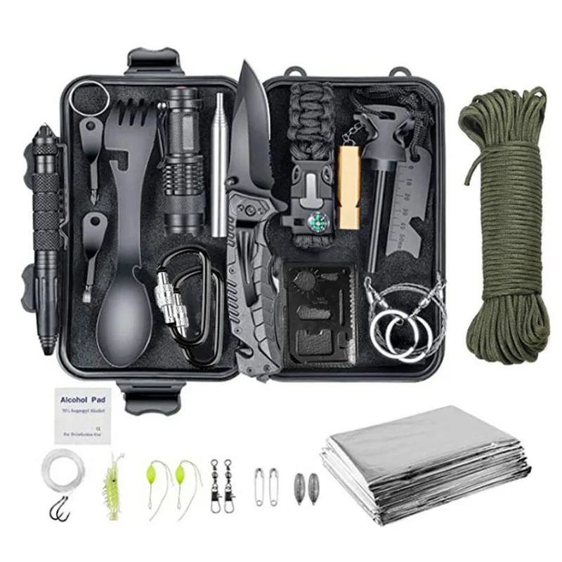 Mountain survival equipment SOS emergency supplies Adventure survival kit box Hunting tactics folding knife