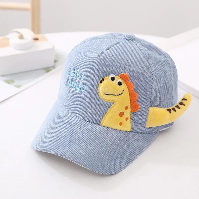 Cartoon Embroidered Dragon Charms Baseball Cap for Kids Spring Autumn Corduroy Sun Hat