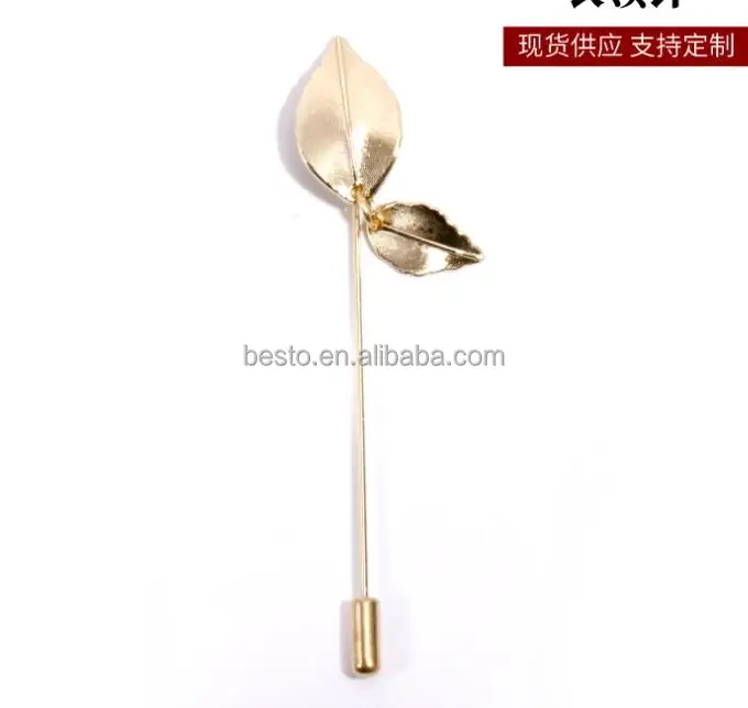 Hot sale elegant leaf shape gold metal pin brooch