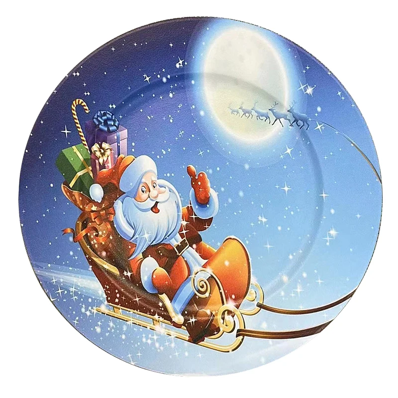 13lnch Cheap Creative Cute Santa Plastic dinner plate Steak round plastic dinner plate