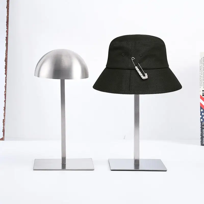 Line Design Adjustable Hat Display Rack Black Powder Coated Metal Stainless Steel Cap Holder Hat Display Stand