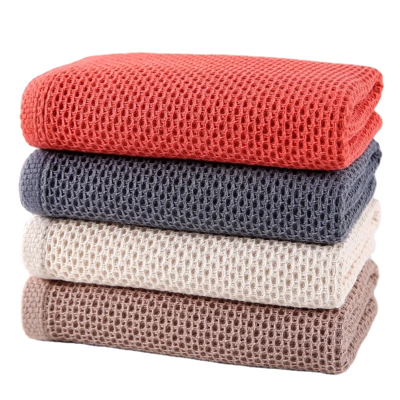 Wholesale 100% organic cotton waffle woven kitchen dishcloth towels Solid color wash clean towels