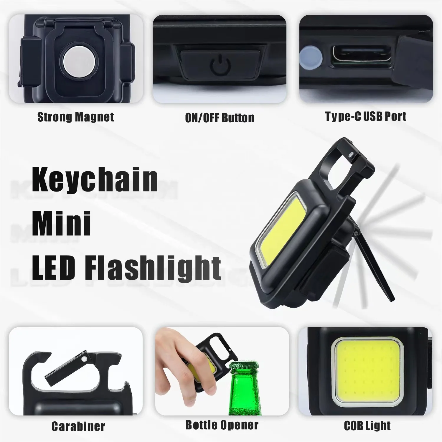 Super Bright Pocket Keychain Torch Flashlights Usb Rechargeable COB LED Mini Flashlights With Magnetic Base Camping light