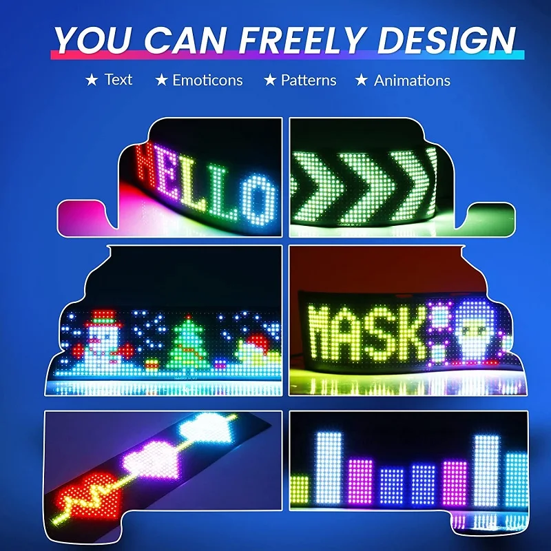App Control LED Sign Board Flexible USB LED Car Signs Programmable Custom Scrolling Message Digital Display Led Matrix Panel