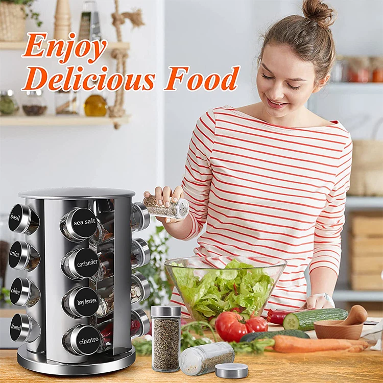 seasoning set meat oil smoking spice containers holder inside cabinet revolving rolling spice rack wood organizer containers