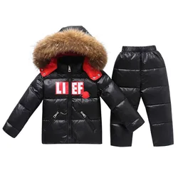 JiAmy Windproof Fur Hood Jacket & Bibs Pants Kids Winter Snowsuit Baby Ski Suit