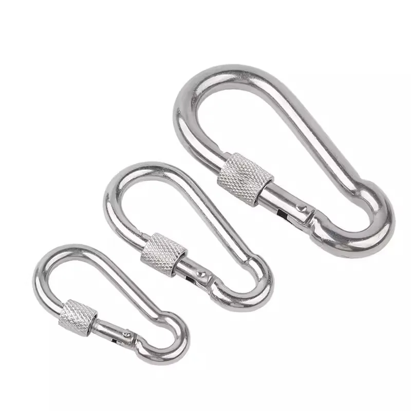 OEM ODM Custom LOGO Metal Oval Climbing Carabiner Hiking Clip DIN5299 Stainless Steel Carabiner Ring Spring Snap Hook with Lock