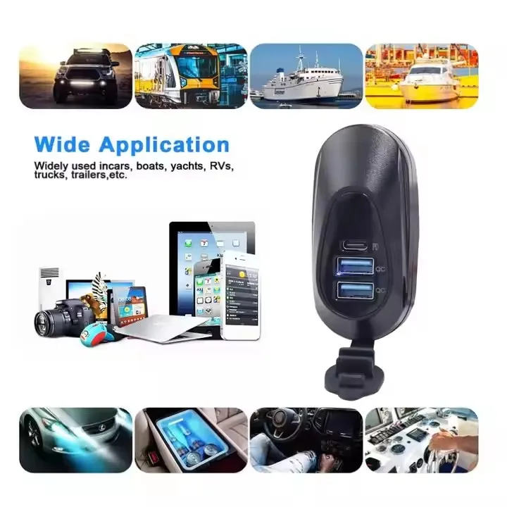 Waterproof 12V/24V QC3.0 PD3.0 Output 24V Car Charger Double USB Changer Accessory Power Socket for Bus Car Boat RV