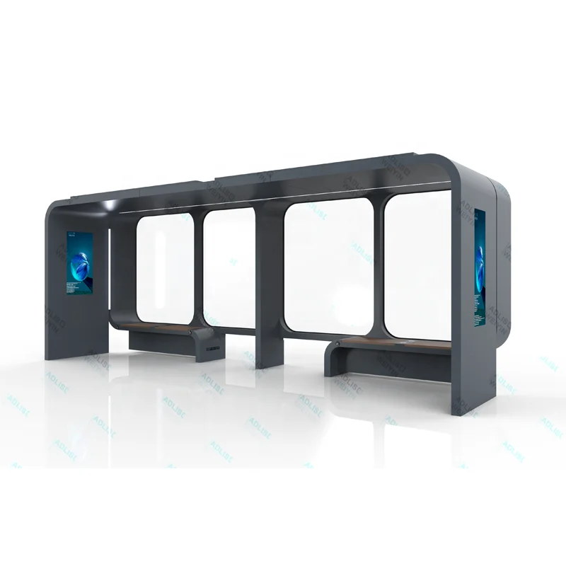 High Quality Stainless Steel Solar Bus Shelter Modern Multi-Functional Smart Bus Stop with Glass Material