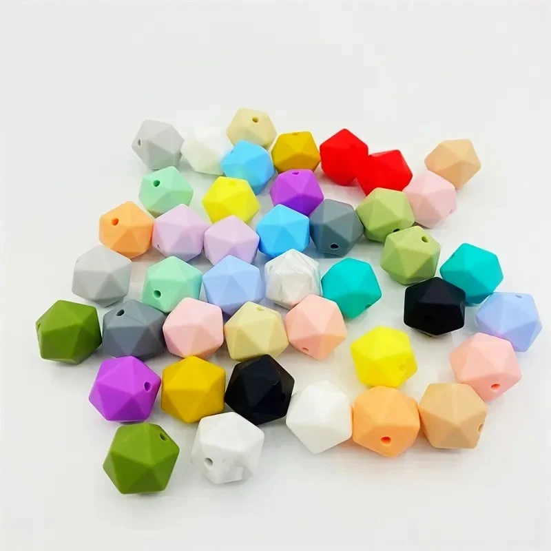 14mm Hexagon Character Letter Wholesale Focal Wristlet Bracelet Teething Keychain Custom Silicone Beads For Pen Jewelry Making