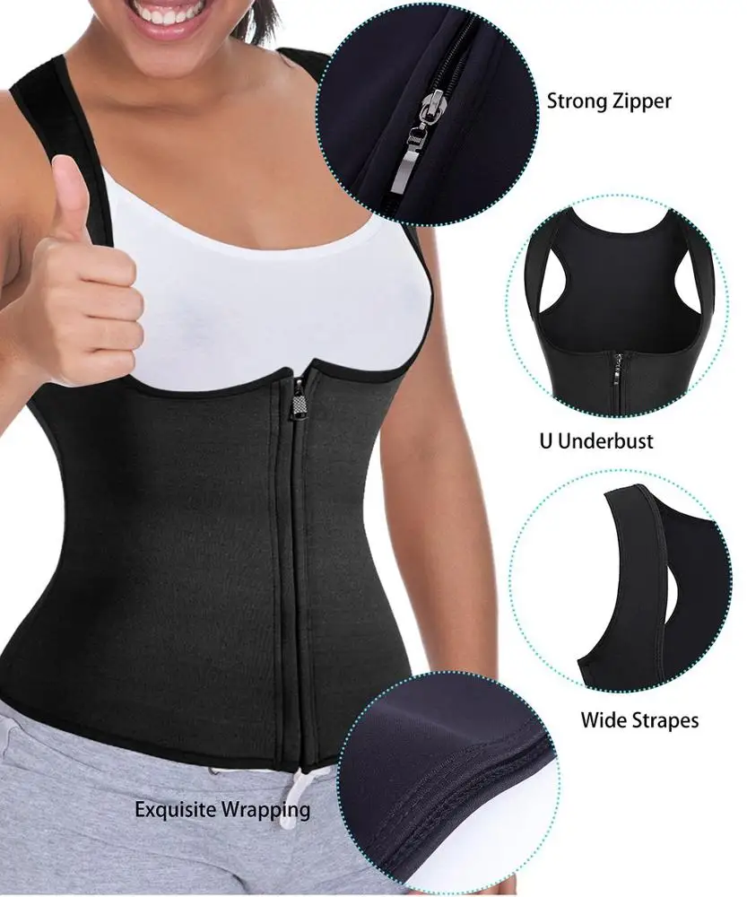 
Women sport gym body Corset belly shaper sauna sweat fitness slimming Loss Weight vest top shirt with zipper OEM 