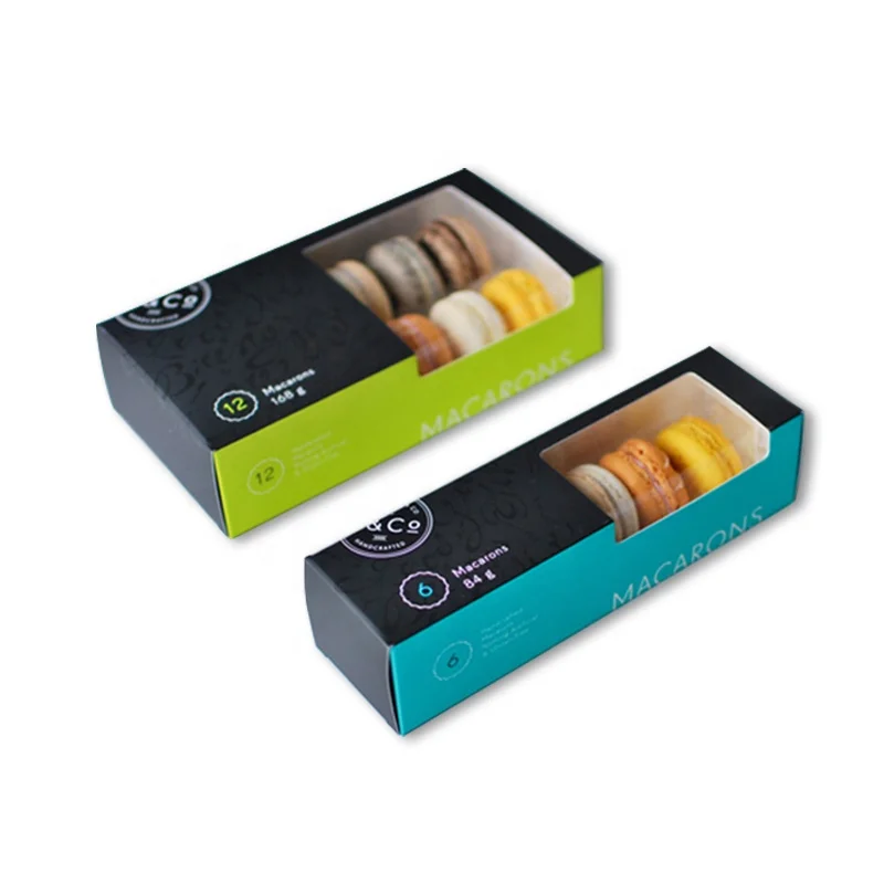 Custom logo printed paper packaging macaroon box for food cake bakery sweet cookie bread chocolate drawer box with window