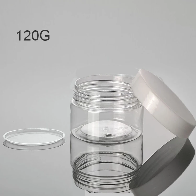 Empty Cosmetic Packing 120 ml Wide-Mouth Bottle With White Black Cap PET 120 G Transparent Cream Jar