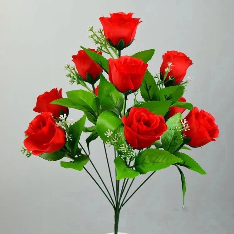 Cheap Artificial Plastic Roses Flower 10 Heads Yellow Silk Flowers Artificia Flower Decoration