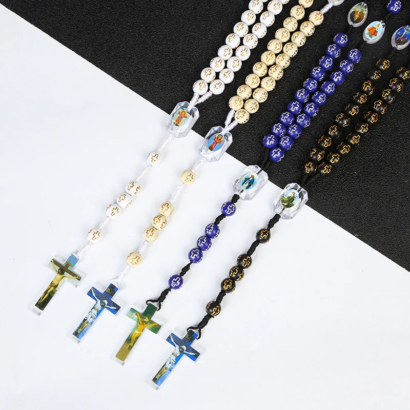 Christmas Exquisite Ornaments Rosary Religious Prayer Church Baptism Pendant Bracelet Christian Cross Necklace