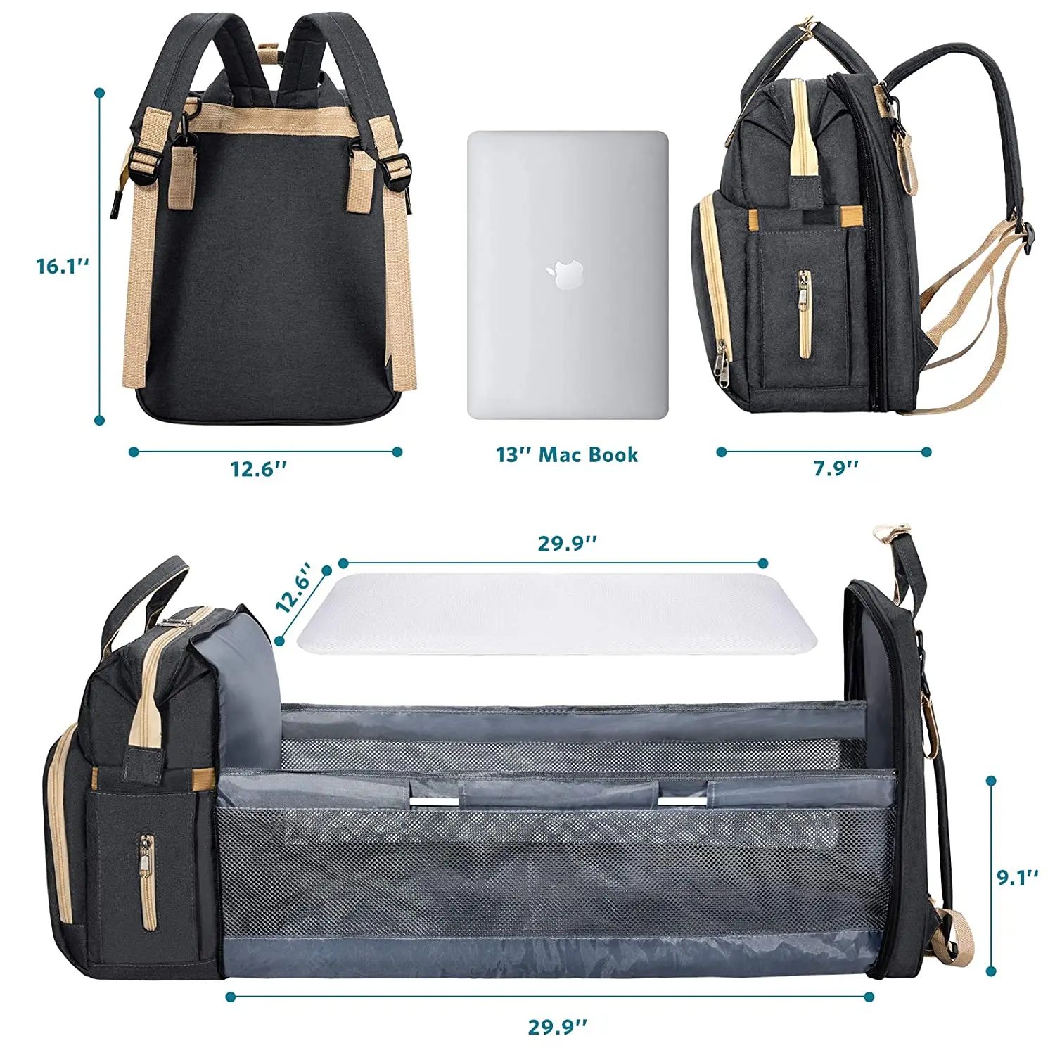 2021 Fashion Multifunction Large Capacity Waterproof Baby Diaper Bag Backpack With Bed