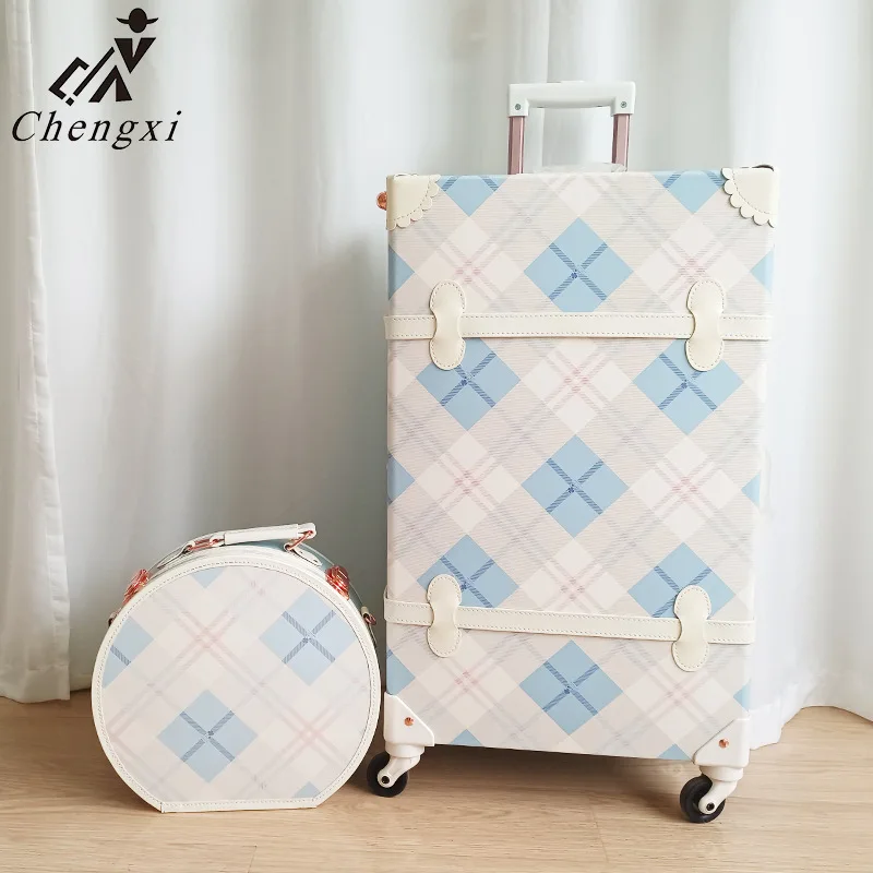 20 Inch Retro Universal Wheel Pull Rod Unisex TSA Latch Boarding Suitcase Multifunctional Mini Makeup Bride Price Box Lock