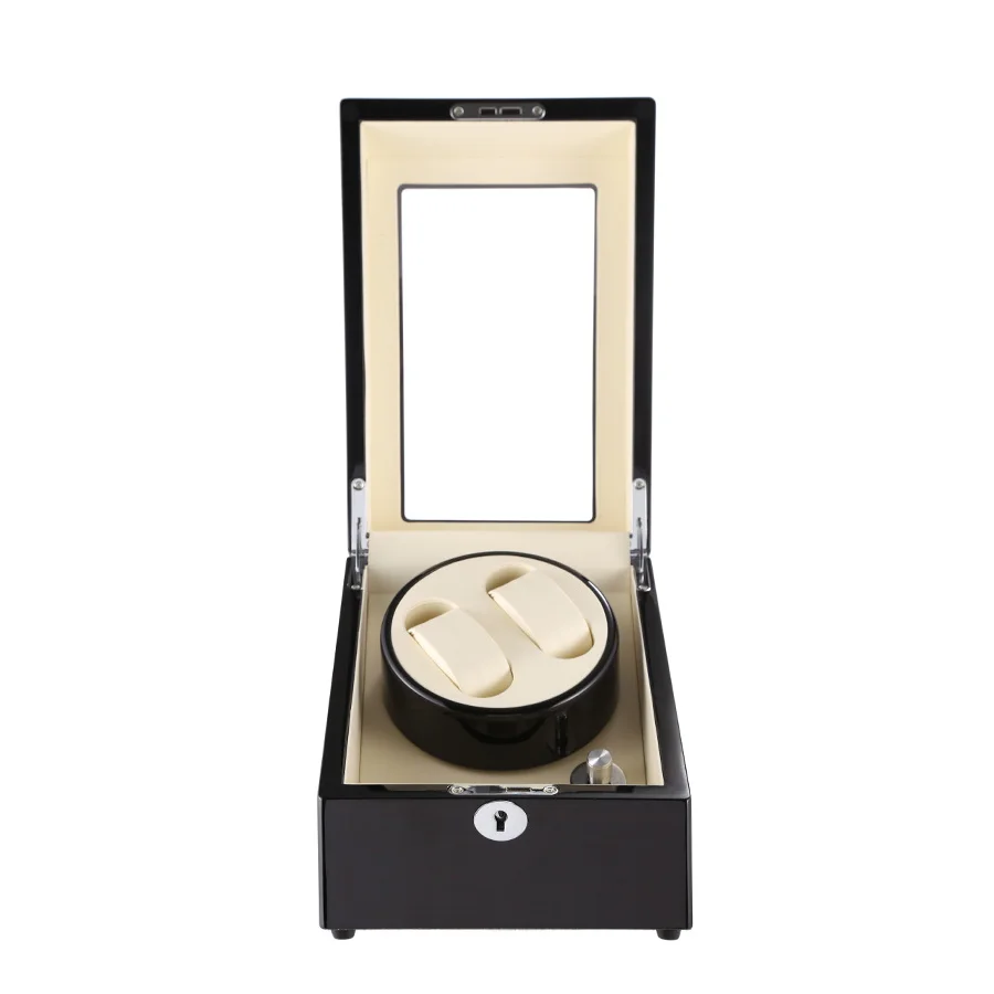 Hot selling wholesale manual black paint baking watch winder shell manufacturing custom logo wooden box watch box