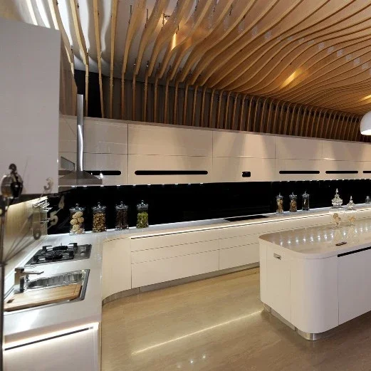 2021 New Design Modern White High Gloss Lacquer Modular Kitchen Cabinet  for home furniture worker jobs