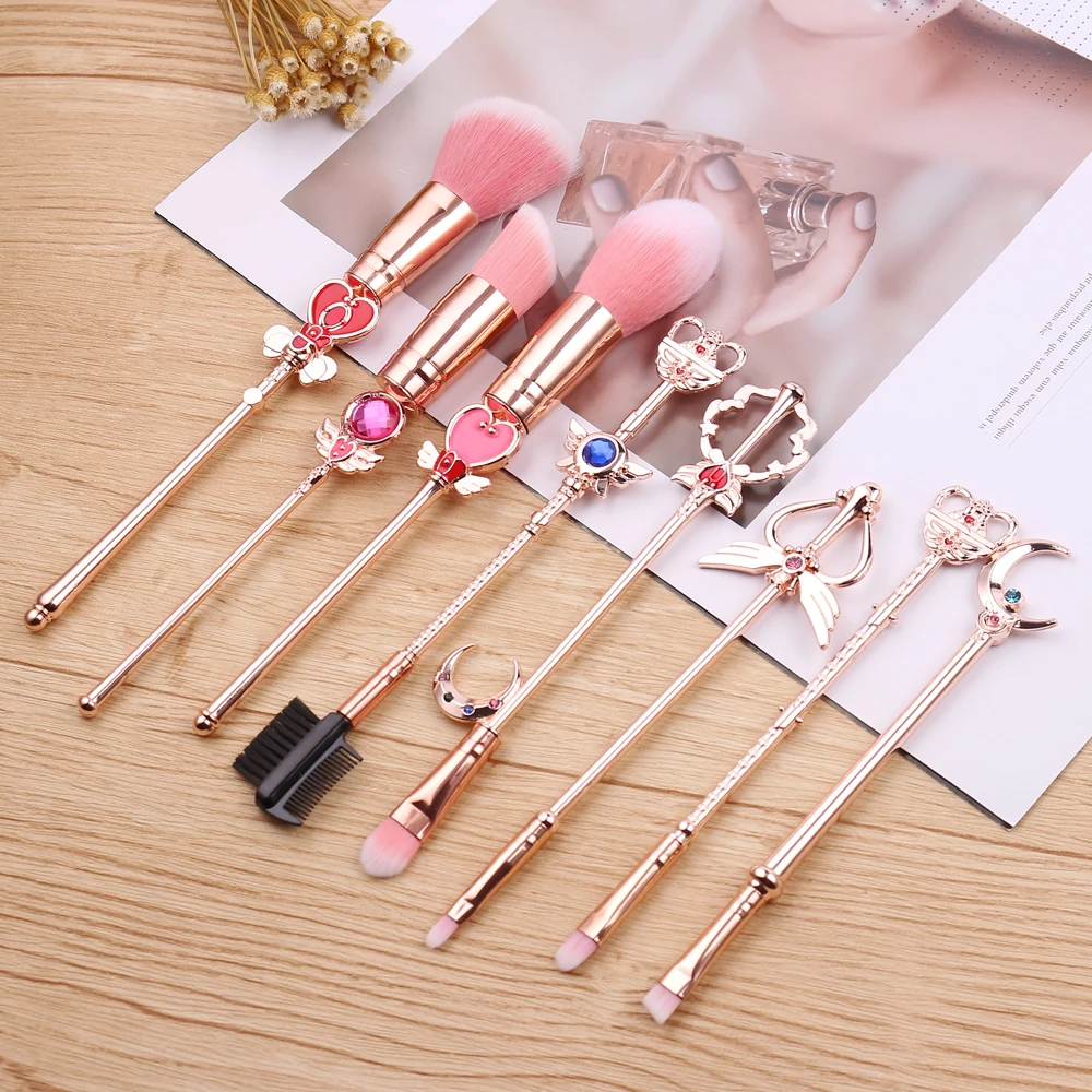 Amazon Hot Selling Rose Gold Anime Cartoon Metal 8pcs Synthetic Makeup Brush Set Cosmetic