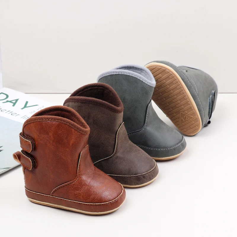 2024 hot selling classical cowboy style cute little boots high quality soft pu anti-slip sole for 1-2 years baby prewalk