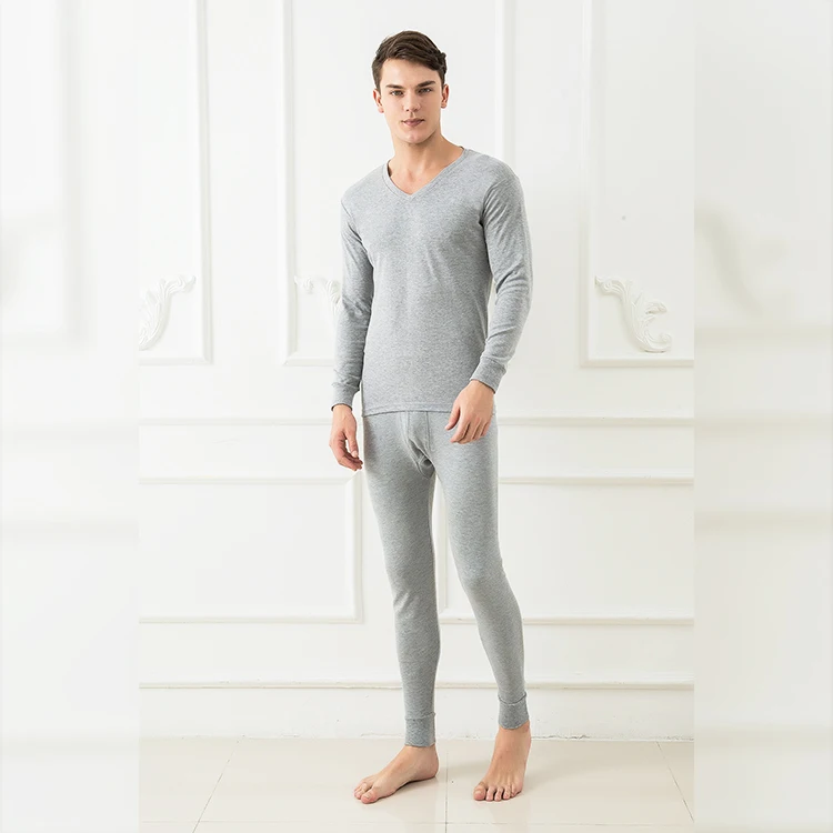 Удобная модная мужская хлопковая Термоодежда с длинным рукавом и V-образным вырезом