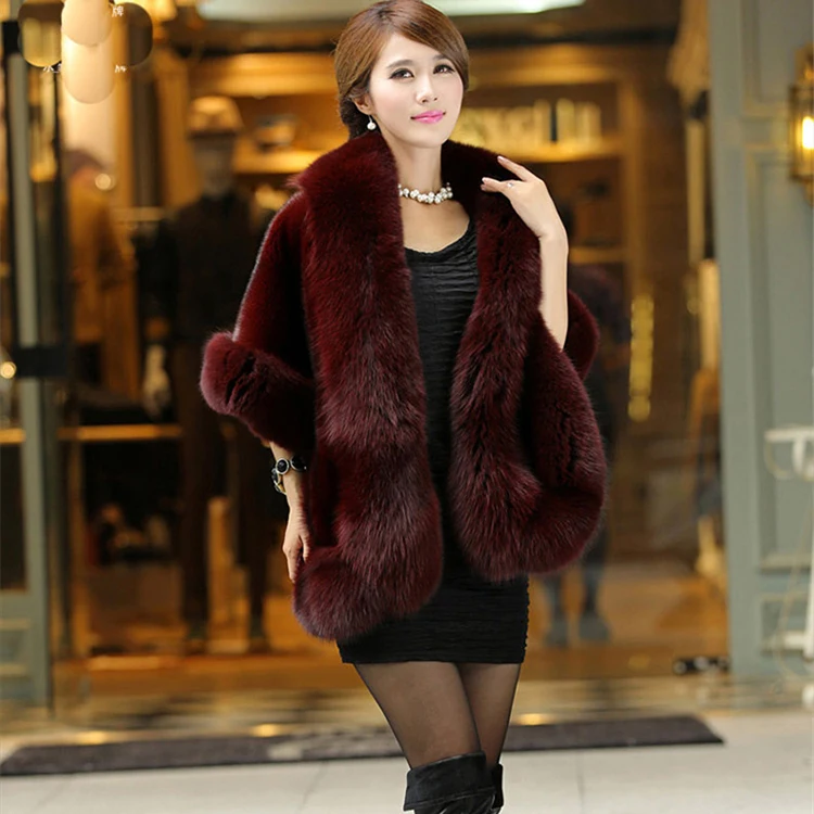 Hot Sale New Fashion Winter Warm Ladies Luxury Customized Cape Shawl Women Faux Fox Mink Fur Poncho