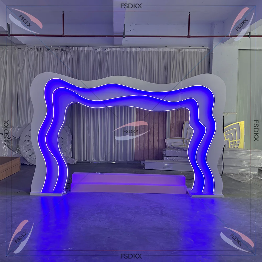 Luxury White Arch 3D Flower PVC Arch Wedding Stage Curved Backdrop Carved Frame With Led On Sales