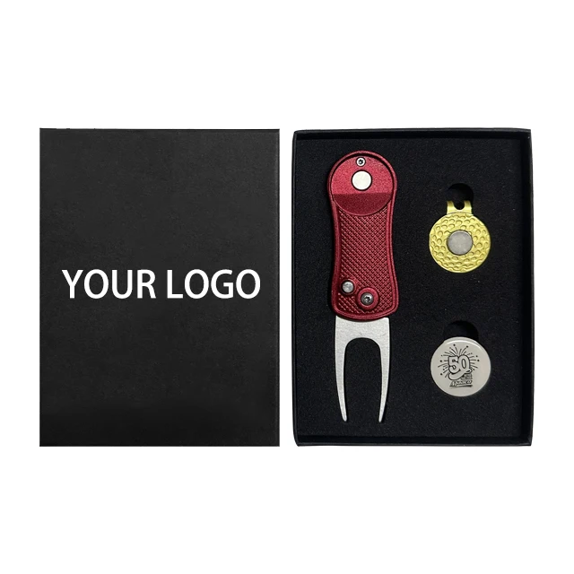 Customized Golf Gift Set Divot Tool Hat Clip With Ball Marker In Gift Set Box
