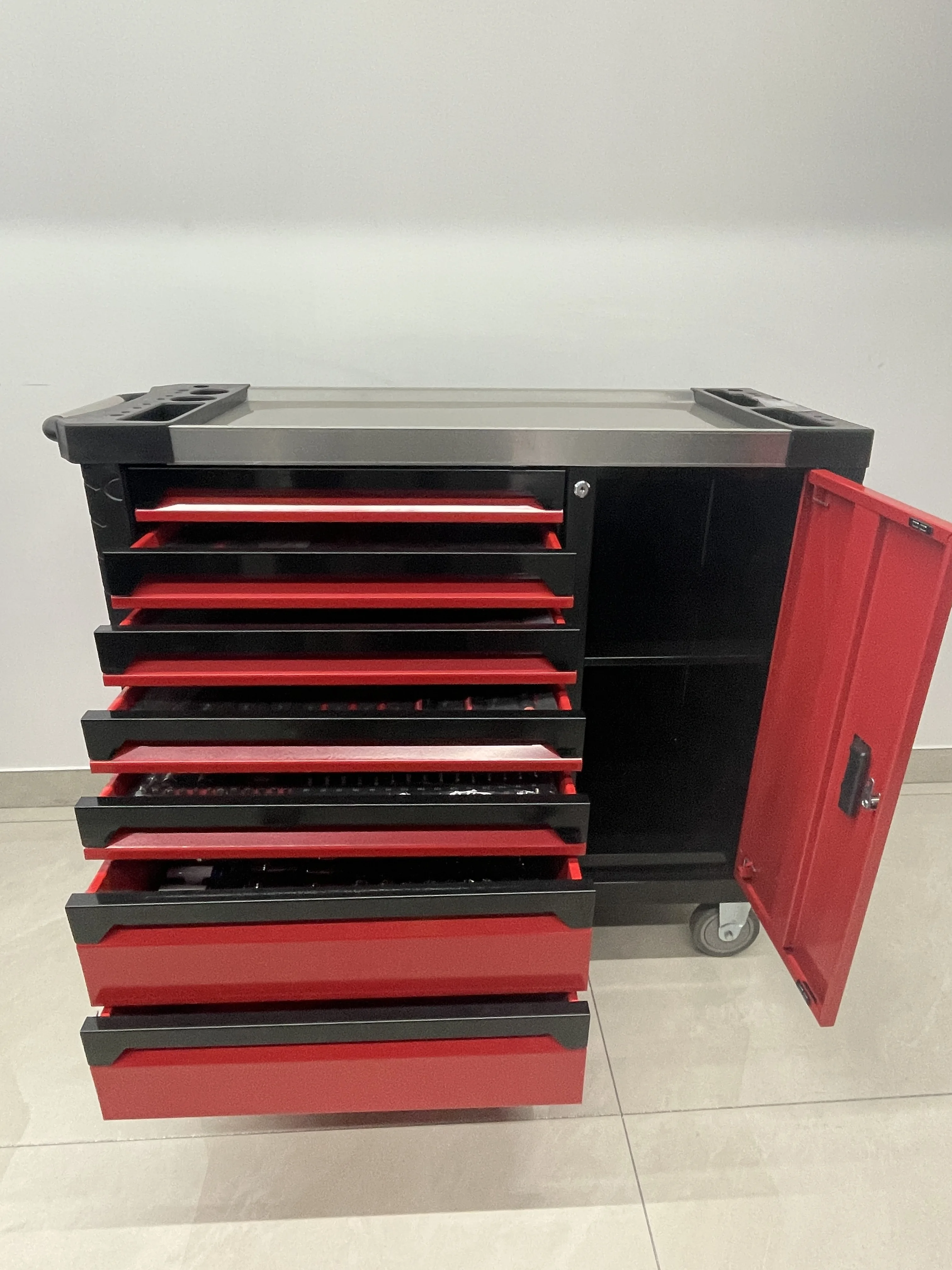2024 Best Sell 7 drawers tool trolley with side door classic design drawer tool cabinet professional workshop