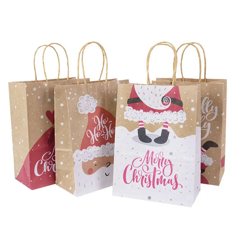Merry Christmas Paper Gift Bags for Christmas Snack Clothing Present Box Packing Xmas Bag