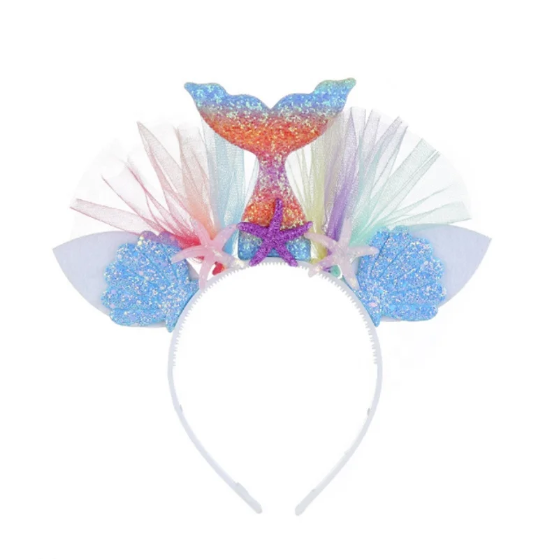 Princess mermaid gauze fish tail  headband glitter headband for kids
