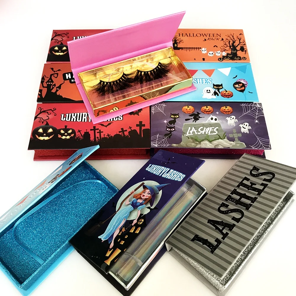 halloween christmas custom logo cardboard mink eyelash vendor cosmetic coffin gift packaging treat eye lash paper box for makeup
