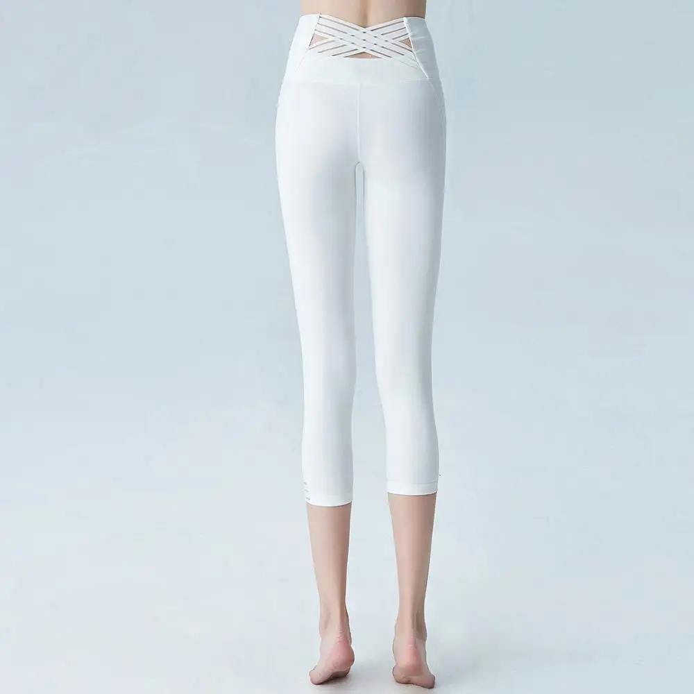 Пользовательские логотип полосатый Высокая талия кальсоны йоги красные Леггинсы для женщин Йога