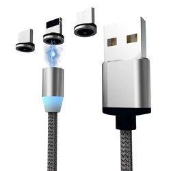 high quality 360 rotate magnetic charging cable micro usb type c fast charging cell phone 3 in 1 magnetic charger data cable