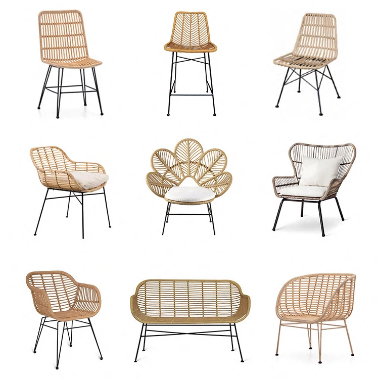 Wholesale Boho Outdoor Dinning Chair Modern Luxury PE Ratan Wicker Furniture Metal Stack Peacock Garden Rattan Dining Chair