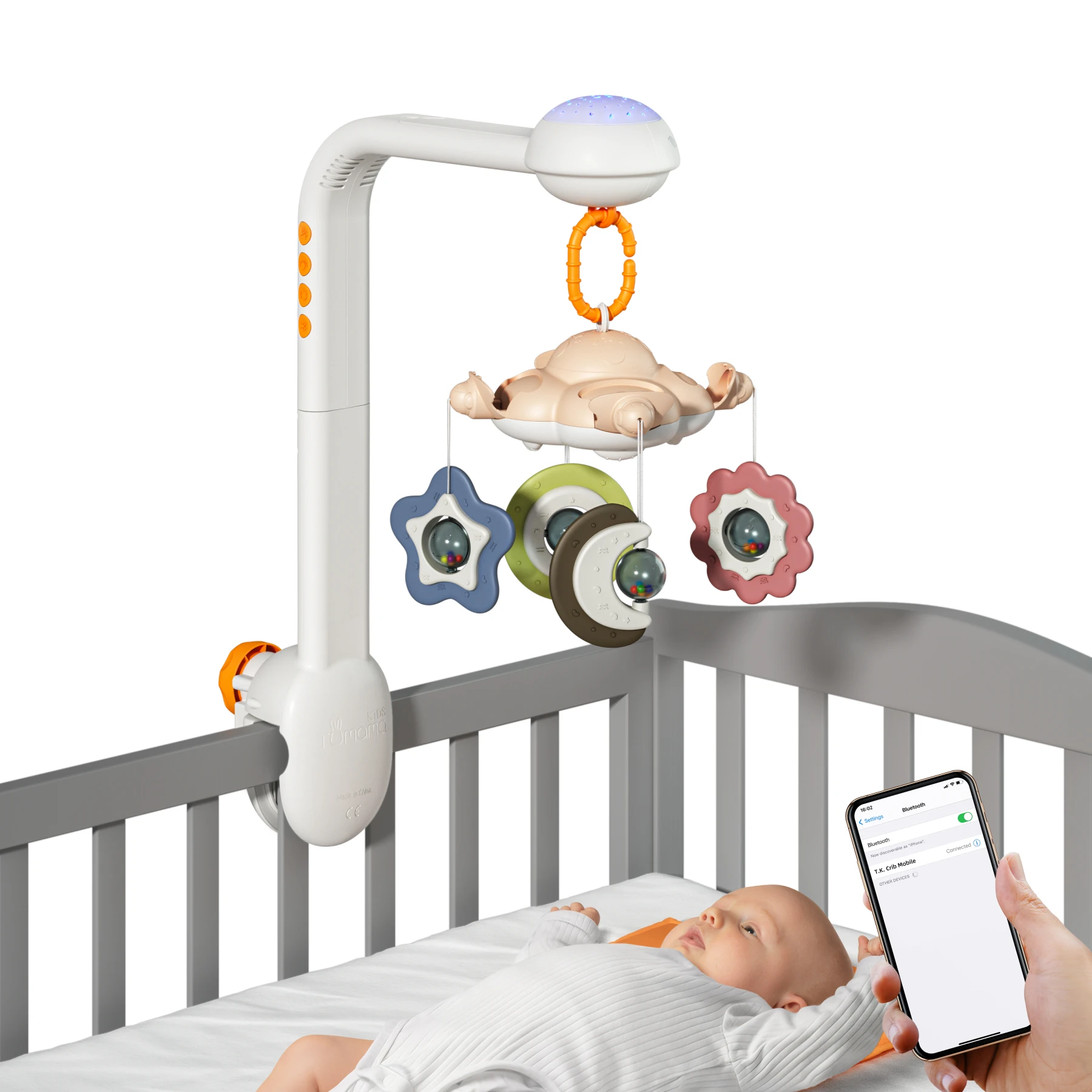 Tumama Kids Crib Mobile Toys Plush Sleep Projection Bed Bell Toy Bluetooth & Remote Control Hang Rattle Baby Cot Musical Mobiles