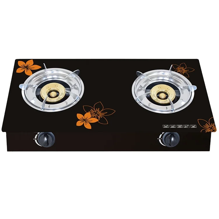 Hot selling made in china two burner gas stove blue flame with high efficiency gas stove burner cheap thickness home glass top