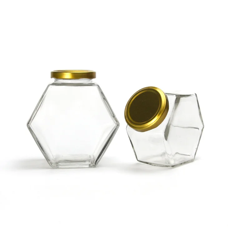Wholesale 100ml 180ml Empty Unique Small Hexagon Honey Jam Glass Jars In Bulk With Metal Screw Lid
